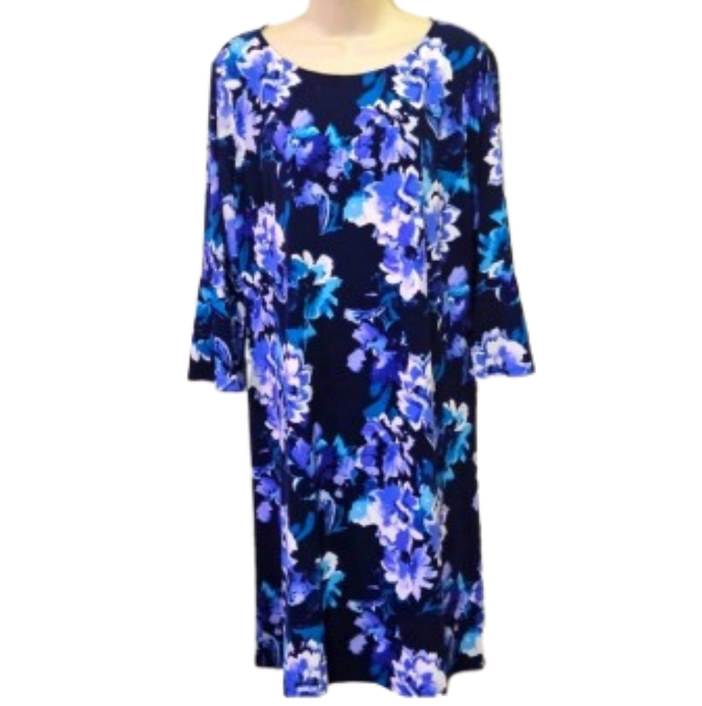 ROZ & Ali Navy Blue Multi-Color Floral Midi Dress, X-Large